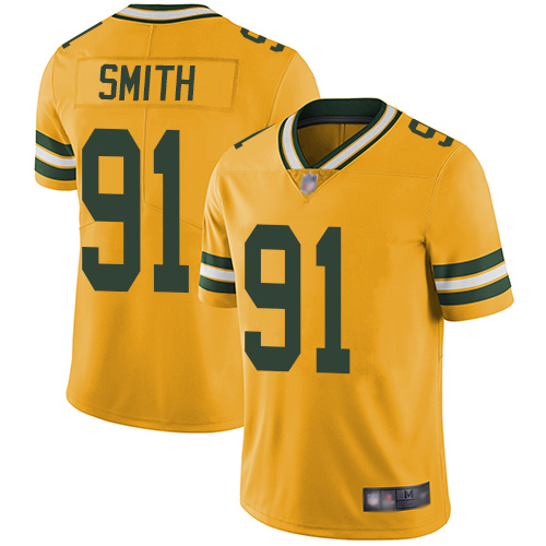 Green Bay Packers Limited Gold Men 91 Smith Preston Jersey Nike NFL Rush Vapor Untouchable